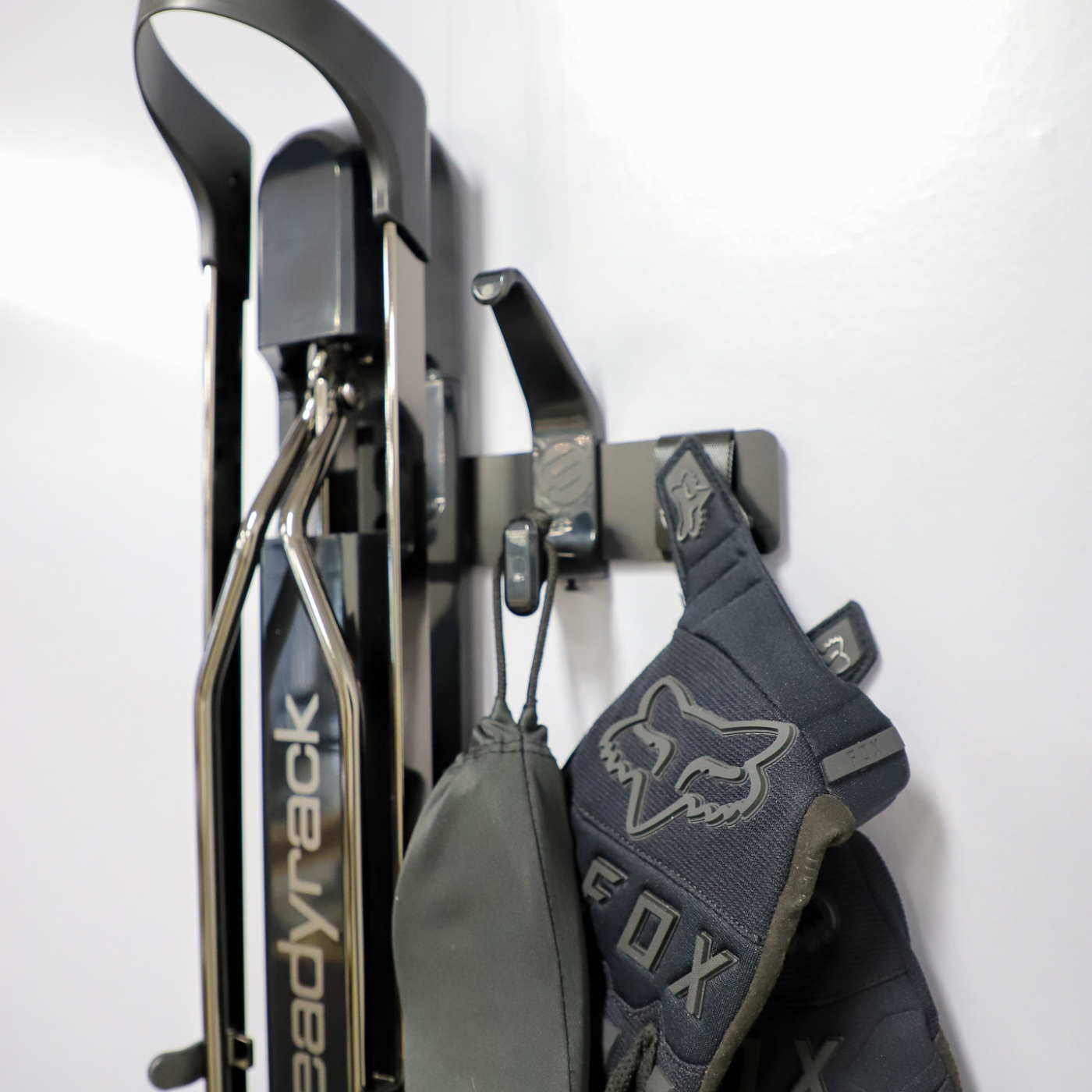 The GearMate Accessory Hook and Loops fitted to a bracket that is integrated with a ProFlex Rack